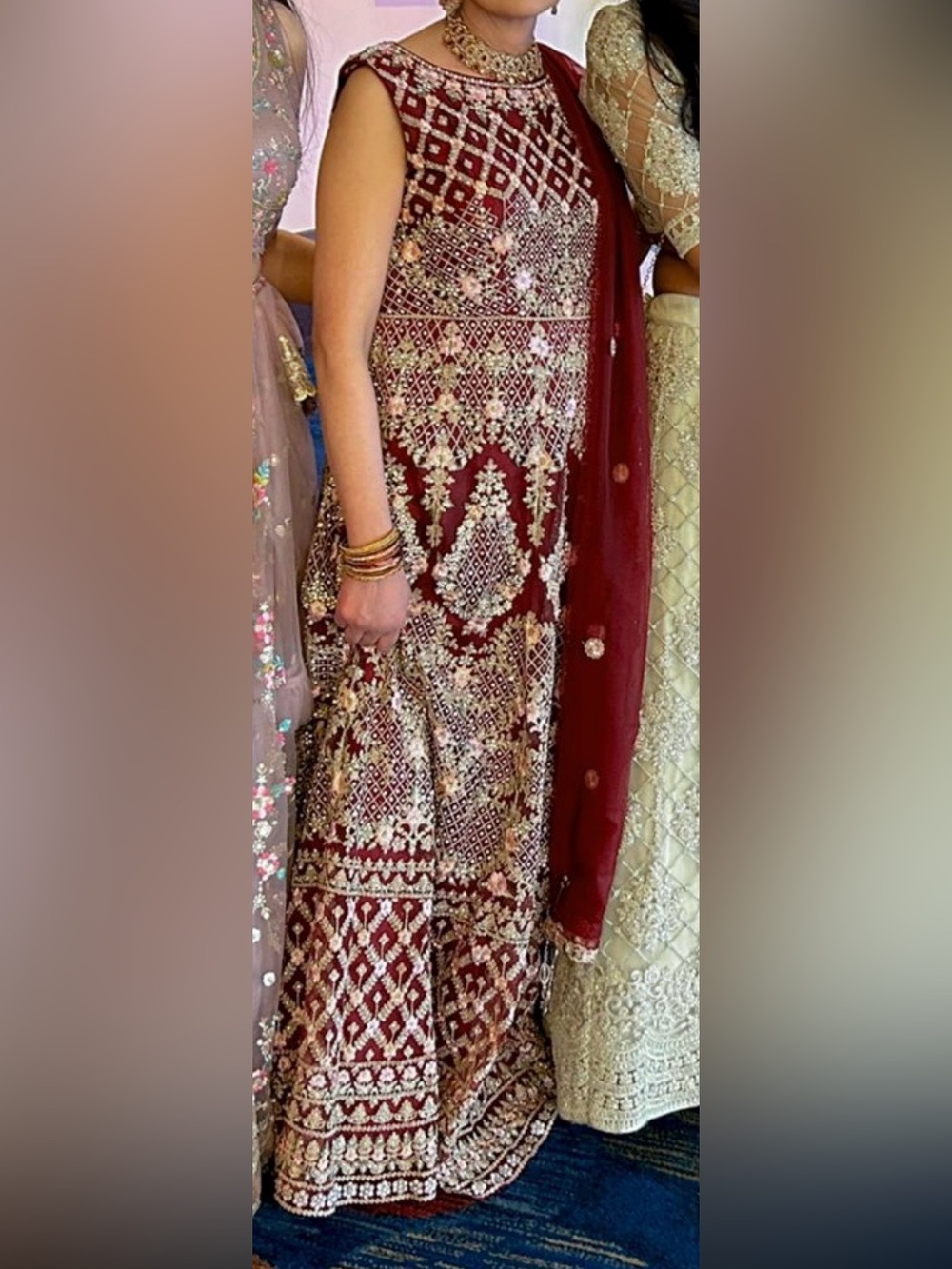 Embroidered Burgundy Anarkali with Gold Accents